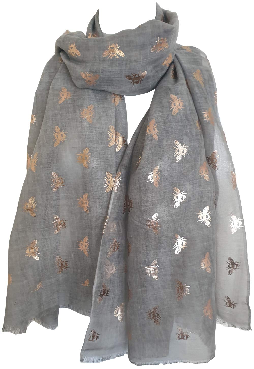 Glamlondon Women's Z-Glit-Grey Bumble Bee Print Scarf Lightweight Fashion Oversize Wrap (Z-Glit-Grey)