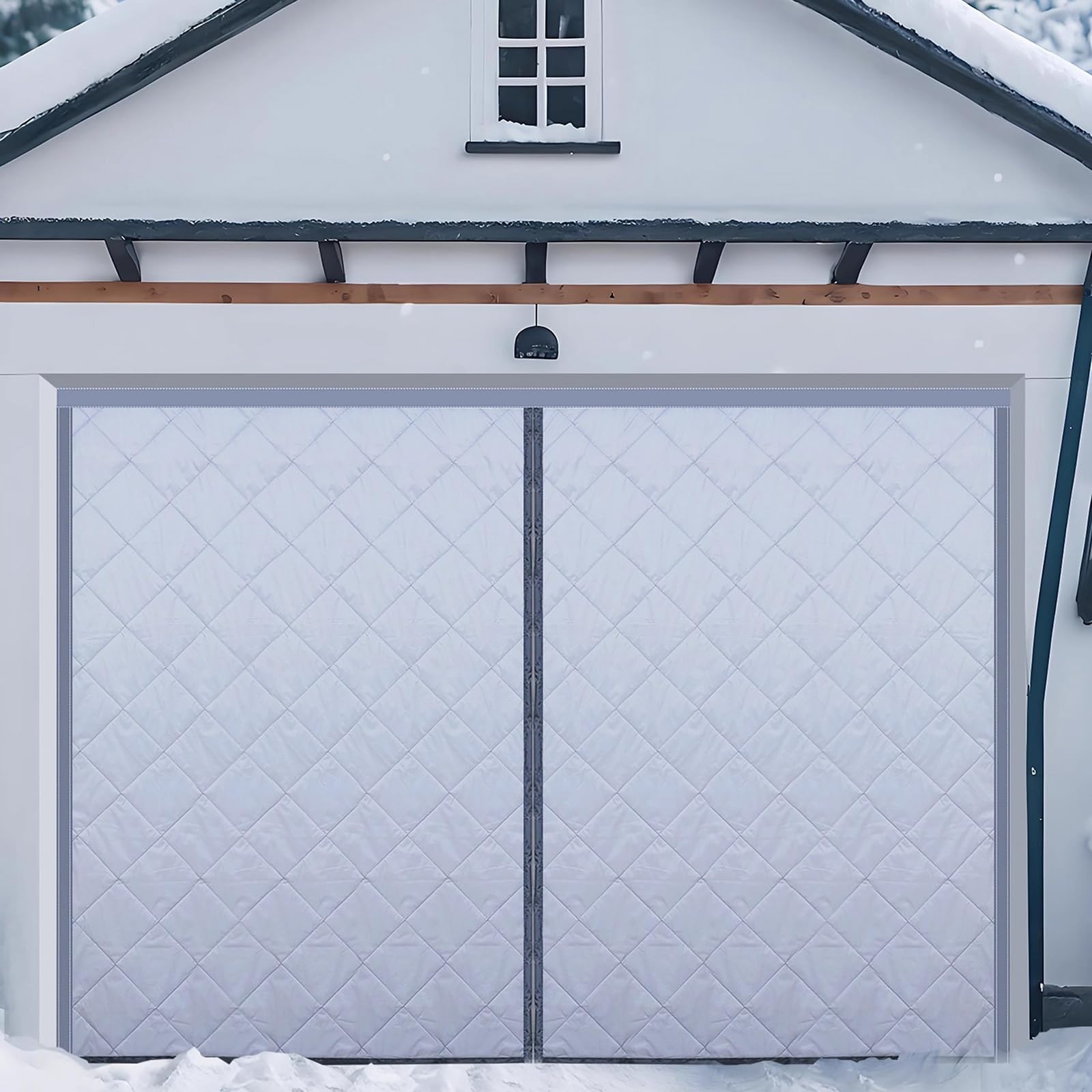 Premium Wärmeisolierte, schalldichte Garagentorabdeckung, Magnetdichtung, wetterfeste Baumwollfaserfüllung, ideal für Werkstätten im Freien, 4 x 2,1 m, Weiß