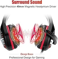 Vista 2 de ENVEL Auriculares para juegos para PS4 PS5 Switch, sonido envolvente estéreo, micrófono omnidireccional vibración luz LED compatible con Xbox One X