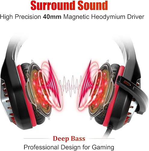 Miniatura 2 de ENVEL Auriculares para juegos para PS4 PS5 Switch, sonido envolvente estéreo, micrófono omnidireccional vibración luz LED compatible con Xbox One X