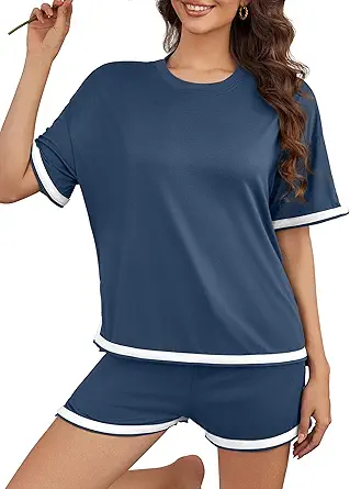 Women's 2 Piece Outfits Summer Comfy Lounge Sets Casual Loose Outfits Matching Tops and Shorts