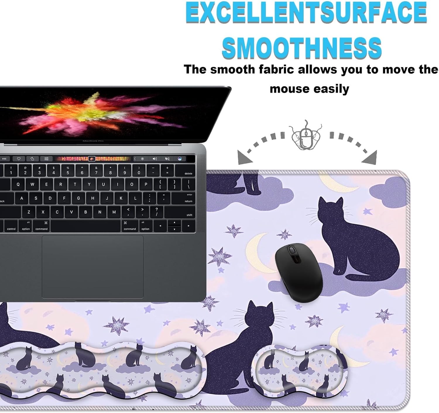 Keyboard Wrist Rest and Mouse Pad Set,31.5x11.8 Inches Desk Mat,Waterproof Non-Slip Ergonomic Wrist Support for Pain Relief,Extended Desk Protector for Office Home Gaming,Cute Cat Design