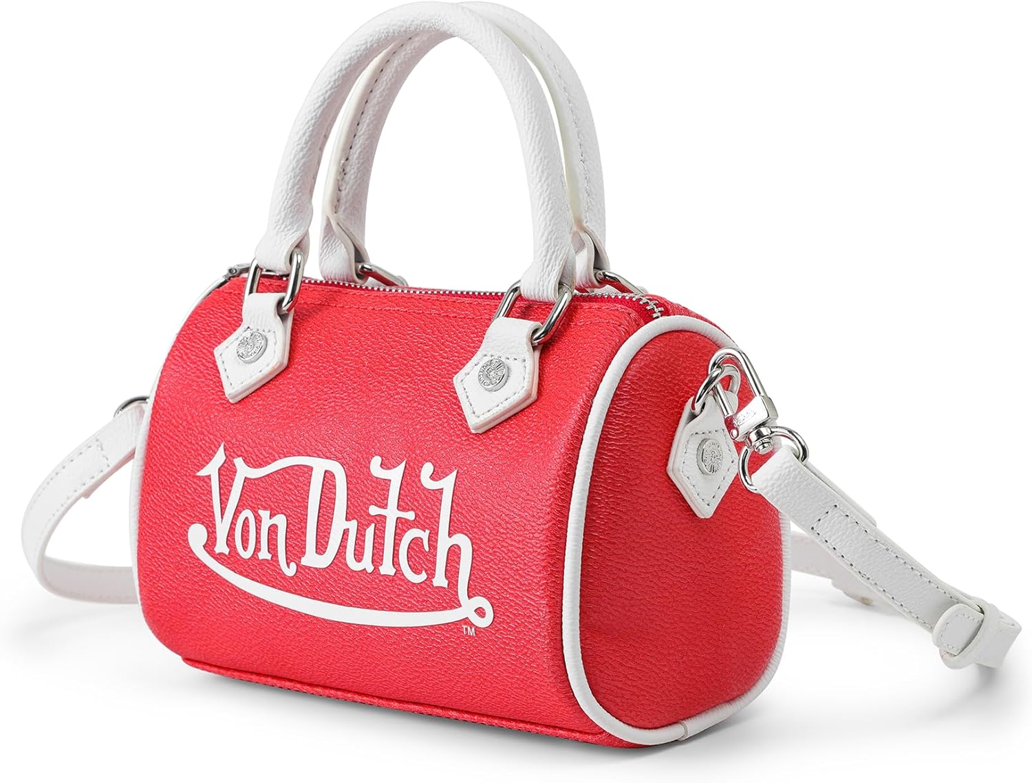 Von Dutch Core Hanna Bag | 6.5” Vegan Leather Mini Crossbody with Logo Hardware, Top Handles & Branded Interior Pouch