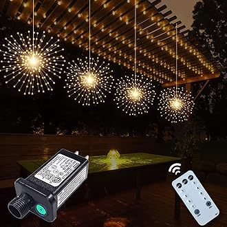4 Pack 800 LED Plug in Starburst Sphere Lights,Firework Light 8 Modes Dimmable Remote Control,Waterproof Copper Wire Hanging Fairy Lights for Patio Parties Tent Christmas (Warm White)