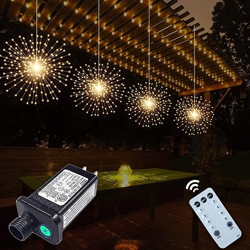 4 unidades de 800 luces LED enchufables con forma de esfera de explosión de estrellas, luces de fuegos artificiales, 8 modos regulables, control