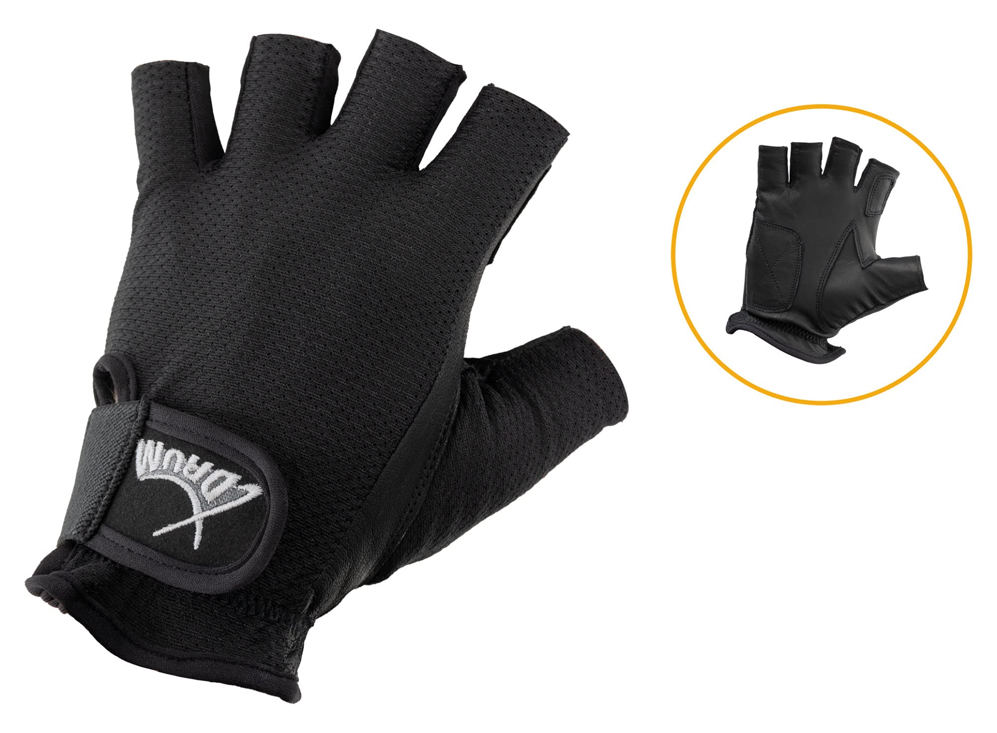 XDrum Gants De Batterie DGL-0F Taille XL - Gants pour Batteur Homme - Doigts Coupés - en Cuir Souple - Extérieur en Mesh - Noir