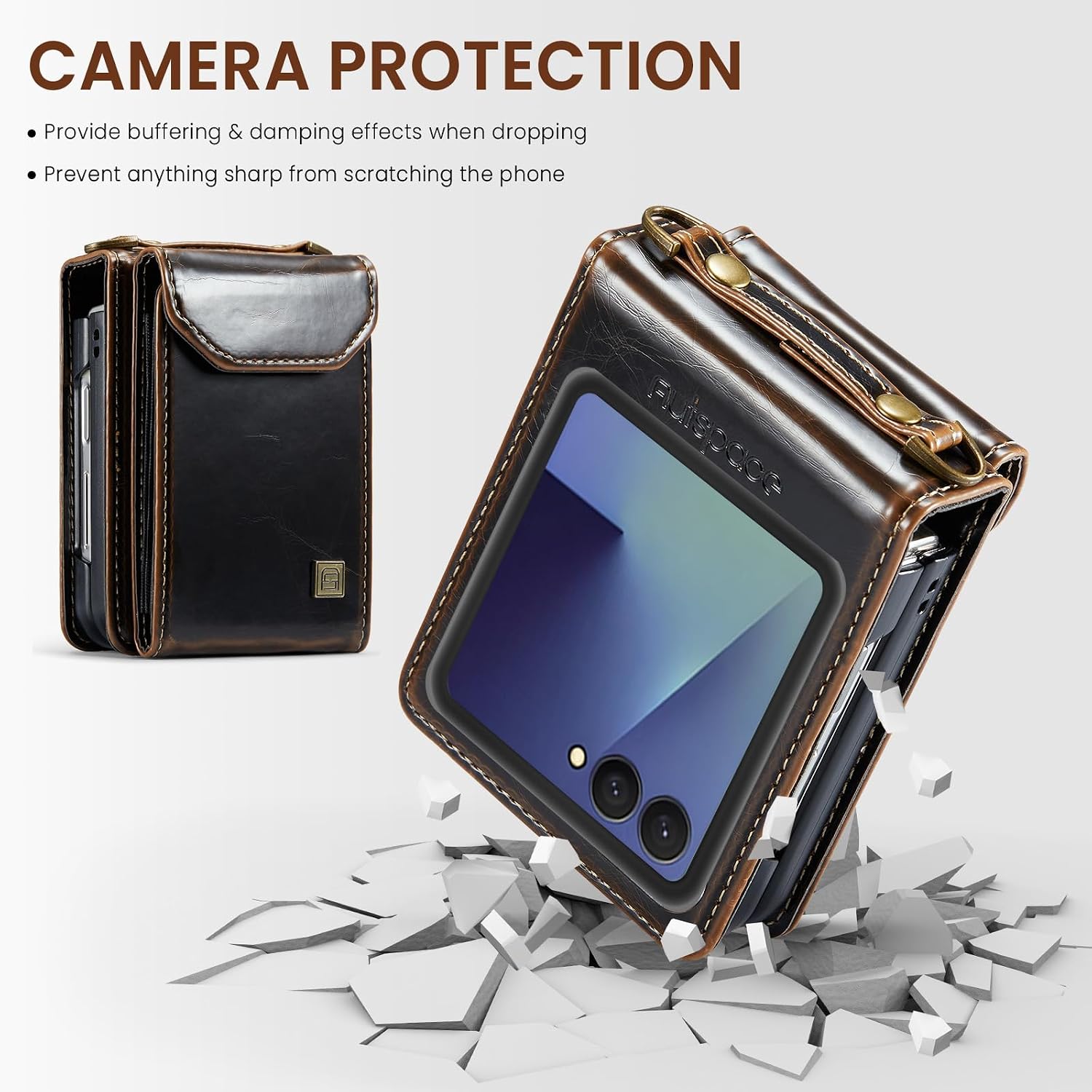 Crossbody Case Compatible with Samsung Galaxy Z Flip 7,Retro PU Leather Strap Wristlet Flip Case with Magnetic Closure and Card Holder for Men Women Coffee