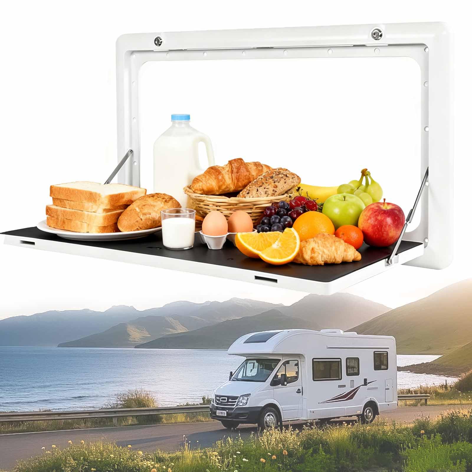 Table murale pliable robuste pour van et camping-car avec panneau blanc ultra léger