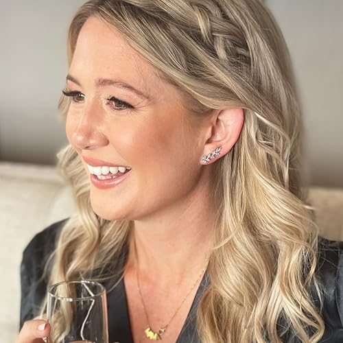 Miniatura 7 de Humble Chic - Aretes de oreja chapados en oro o plata de 14 quilates para mujer, aretes trepadores de hoja de cristal, hipoalergénicos, seguros para