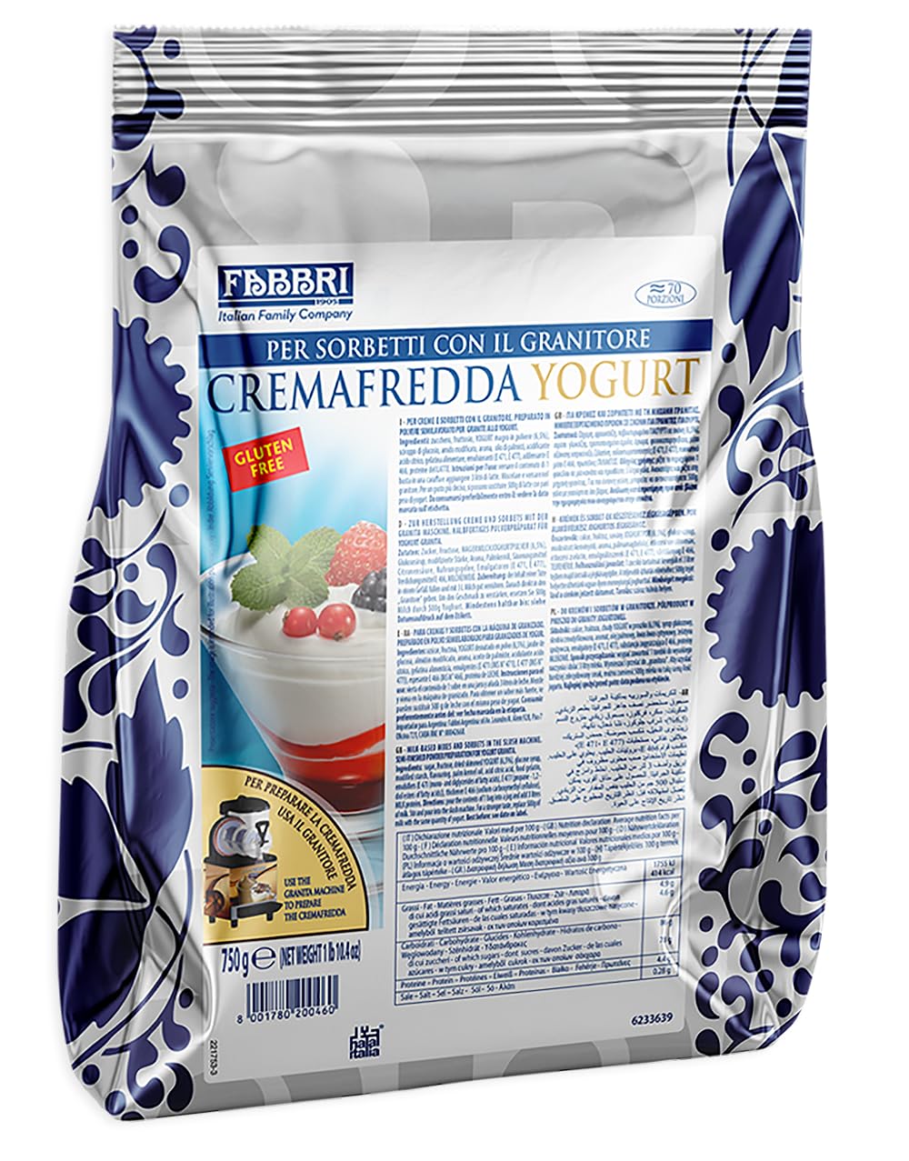 CremaFredda Yogurt Preparato in Polvere per Granite al Gusto Yogurt, Senza Glutine (Gluten Free) per fabbri 750g