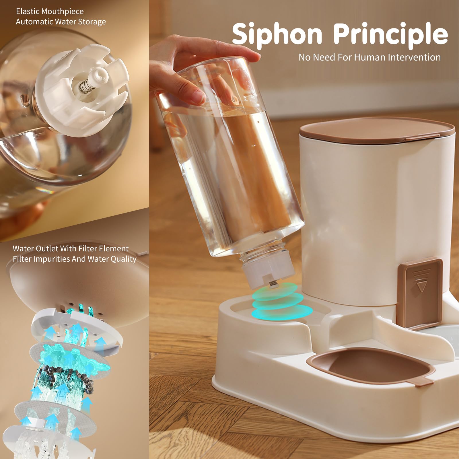 PETCUTE Dispensador Comida y Agua para Gatos y Perros, 2 en 1 Comedero Automatico y Bebedero Perro,Fácil de Limpiar,Alimentador Automatico Comida y Agua para Mascotas,Comida Seca y Húmeda