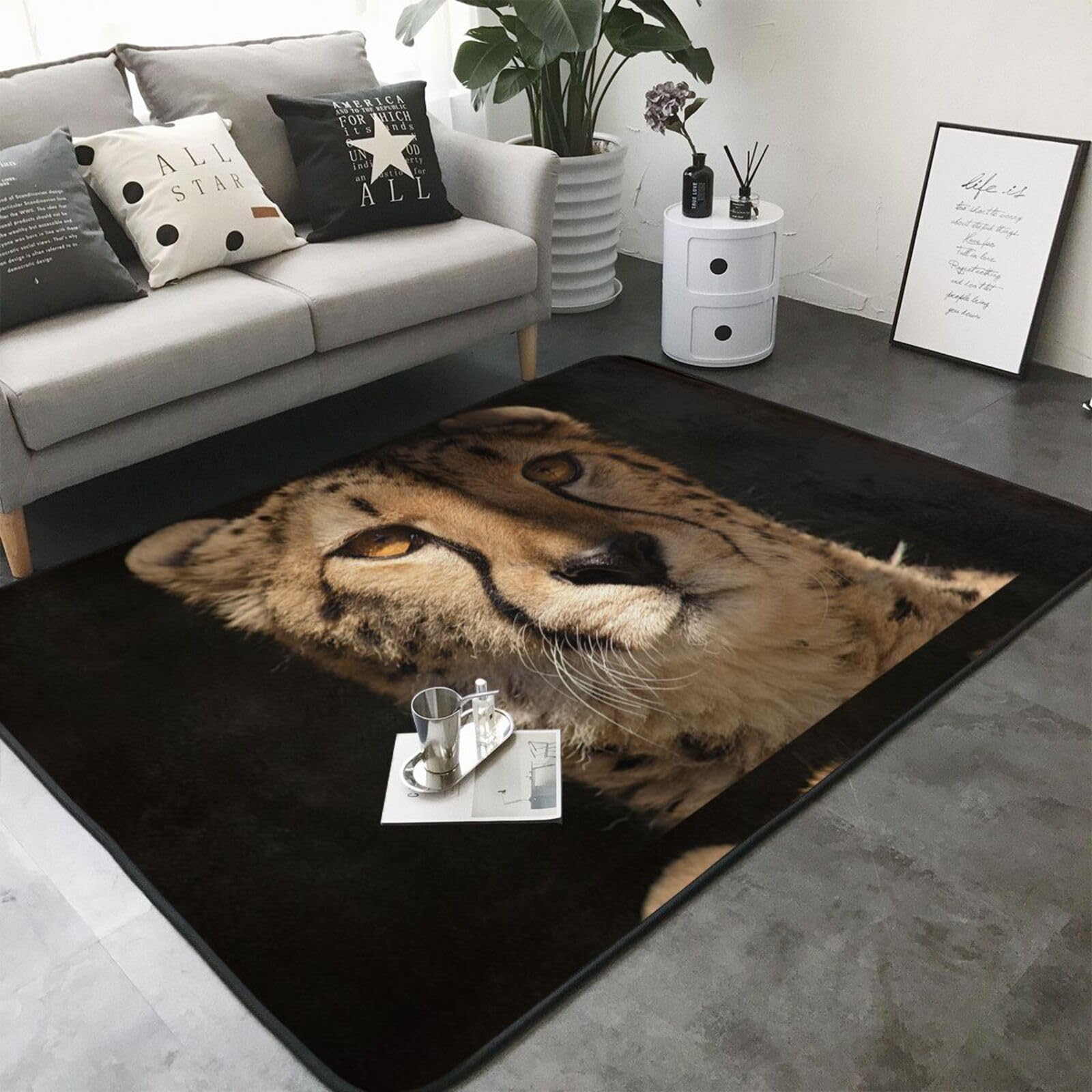 Imprimé guépard Blanc, Tapis de Sol antidérapant pour Salon et Chambre, 208 x 148 cm