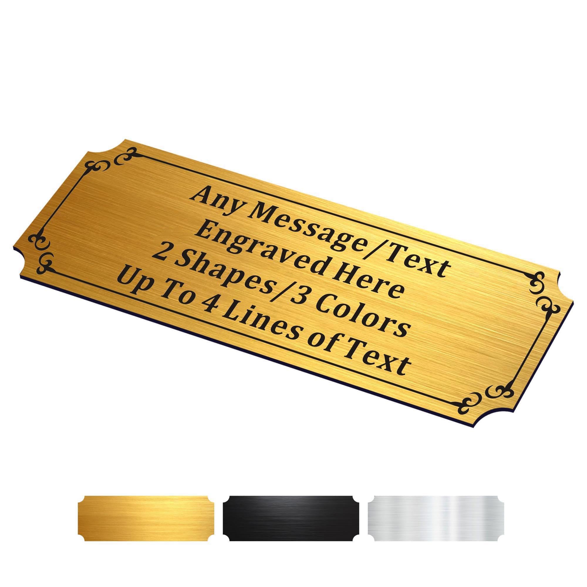 EDSG Personalised Engraved Name Plate, Stainless Steel Name Plaque with Any Text, Custom Memorial Plaques Name Labels Plaques for Urn, Trophy, Frames, Adhesive Backing (Gold-Square Corner, 1x3 in)