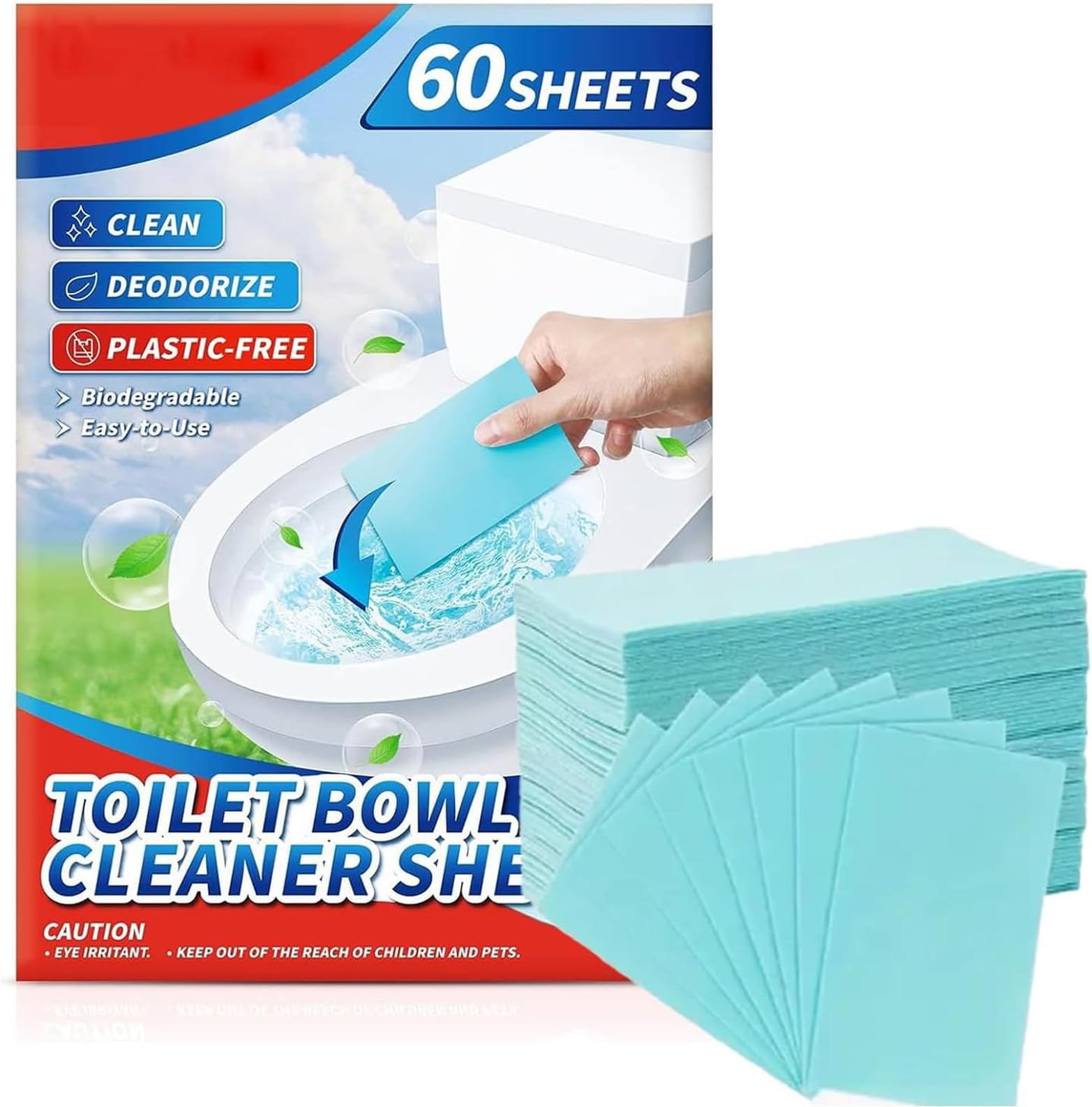 Toilet Bowl Cleaners,(Eco) Friendly Toilet Bowl Cleaner Strips,Plastic-Free Toilet Cleaning Strips,Pre-Measured & Biodegradable Cleaning Stips,Efficiently Remove Stains & Odors(60PCS)