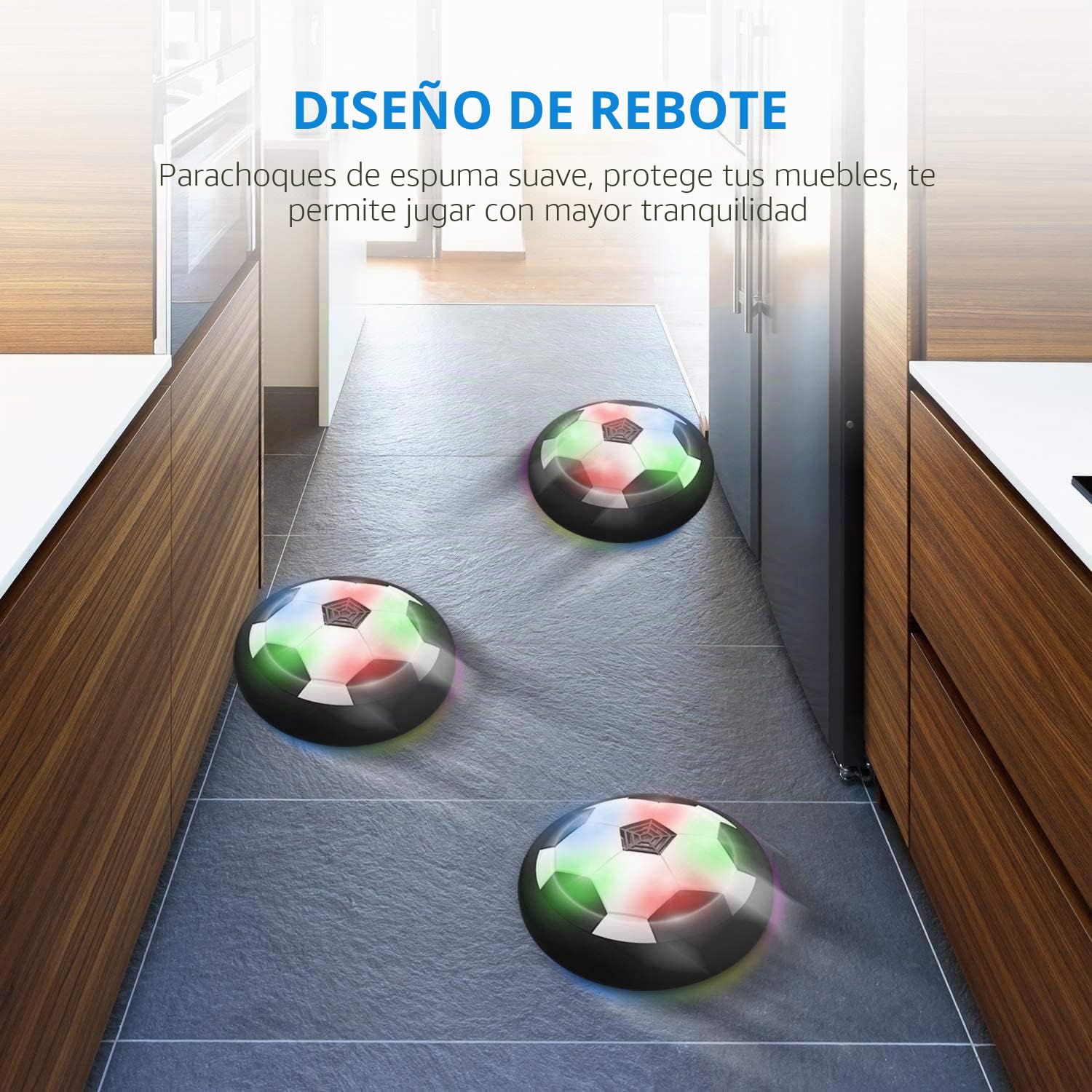 Hover Ball Air Power - Balón de fútbol flotante LED de 18 cm, juguete de tecnología interactiva para interior/exterior (luz RGB, certificado TÜV)