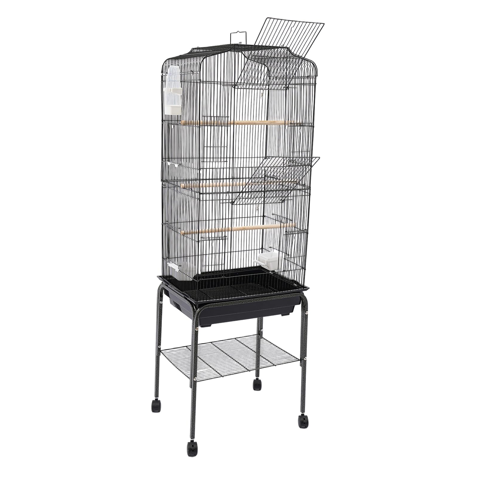 Grande gabbia per uccelli, 47 x 37 x 137,5 cm, con supporto e 4 ruote (2 con freno), gabbia per pappagalli con 4 ciotole, per pappagalli, pappagalli, canarini, fringuelli