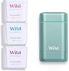Wild - Natural Refillable Deodorant - Aluminium Free - Aqua Case with Refill Variety Pack 3 x 40g - Includes Fresh Cotton & Sea Salt, Jasmine & Mandarin and Coconut & Vanilla Scents - Vegan