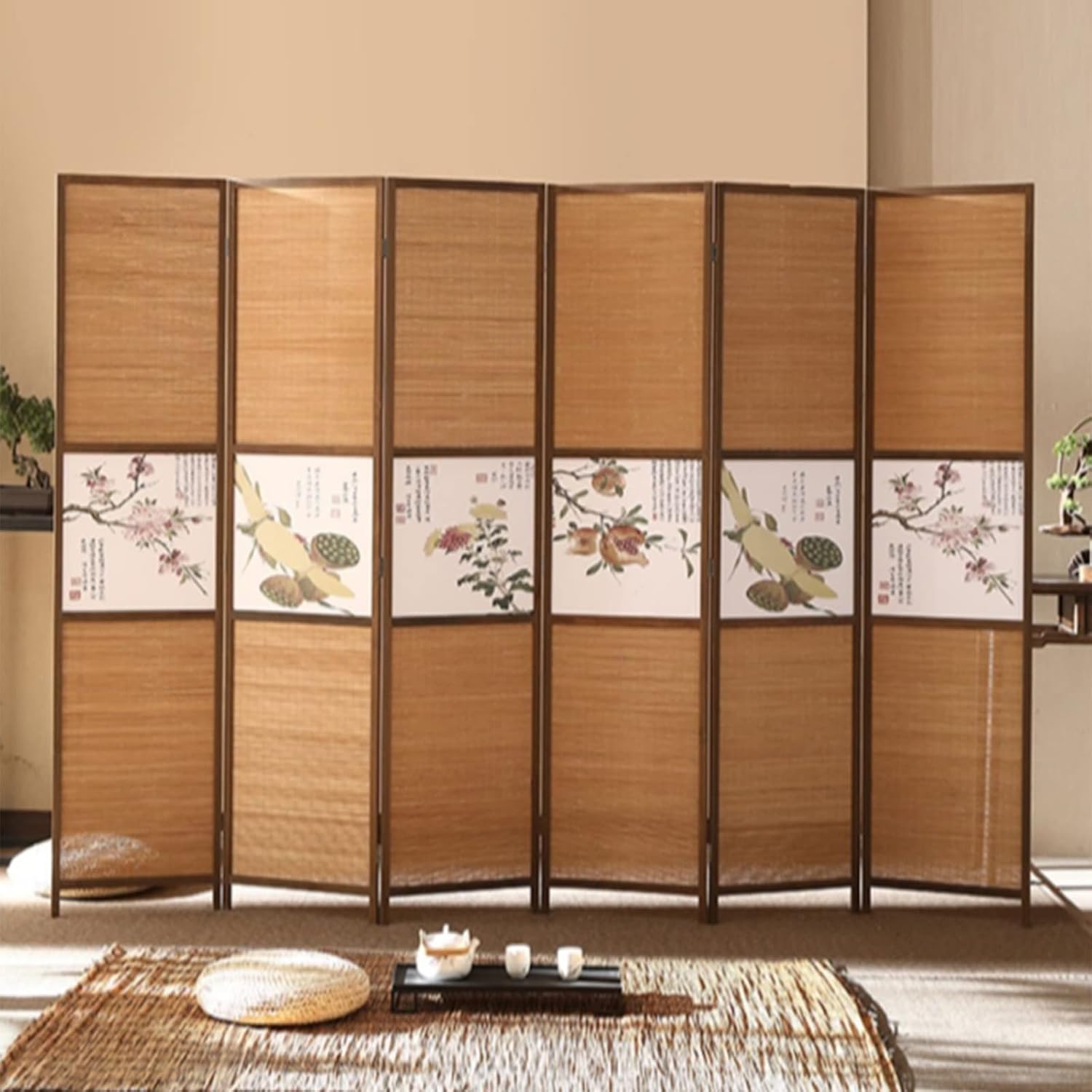 Privacy Room Divider Bamboo for Bathroom, Chinese Room Partition Wall for Office, Indoor Lobby Decorative Room Separators, Freestanding Temporary Walls Basement (Color : 6 Panel,