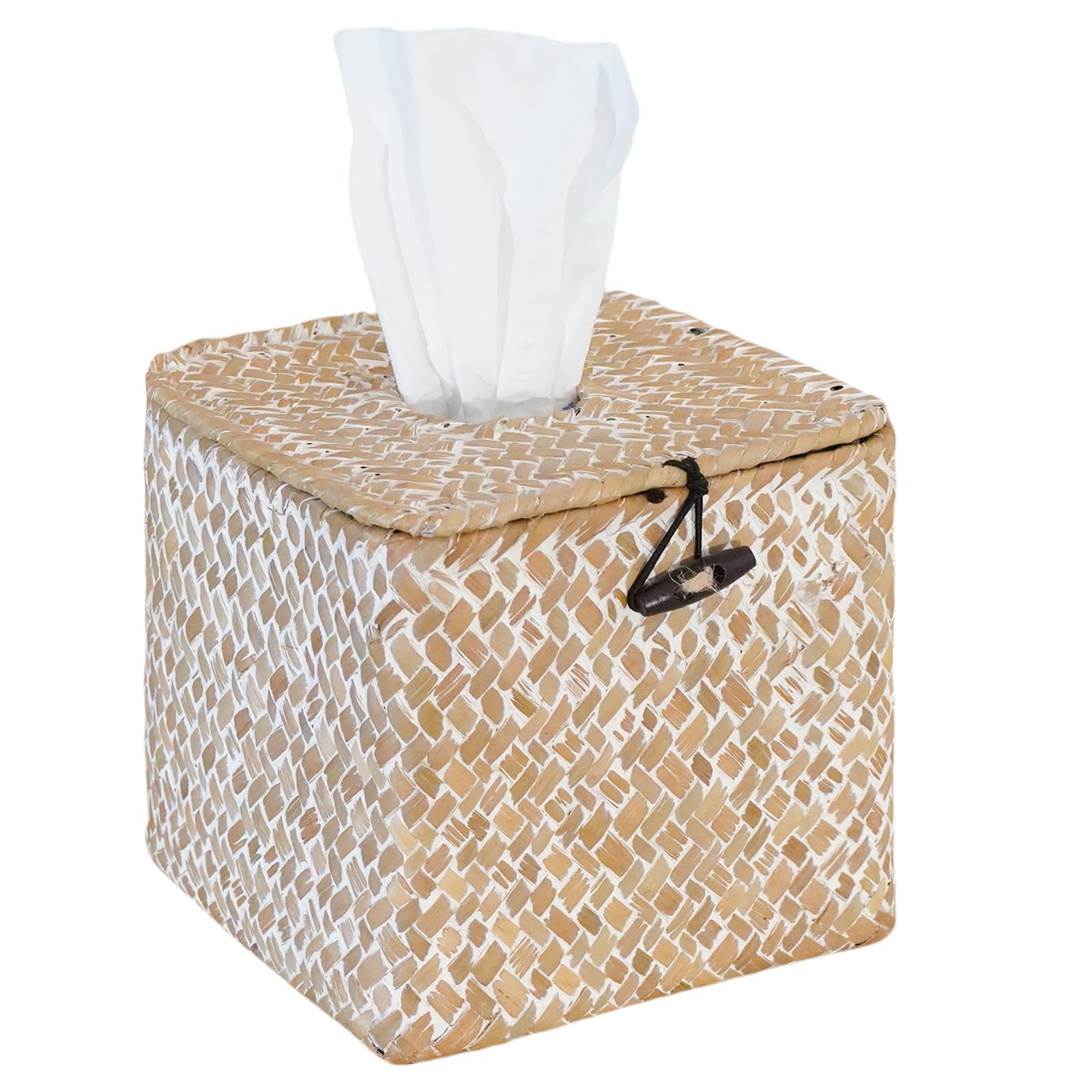 PINXIURY Segrass Woven Tissue Box Cover, Boho Tissue Holder with Lid, Farmhouse Napkin Holder for Toilet Bathroom Living Room Kitchen Bedroom Office