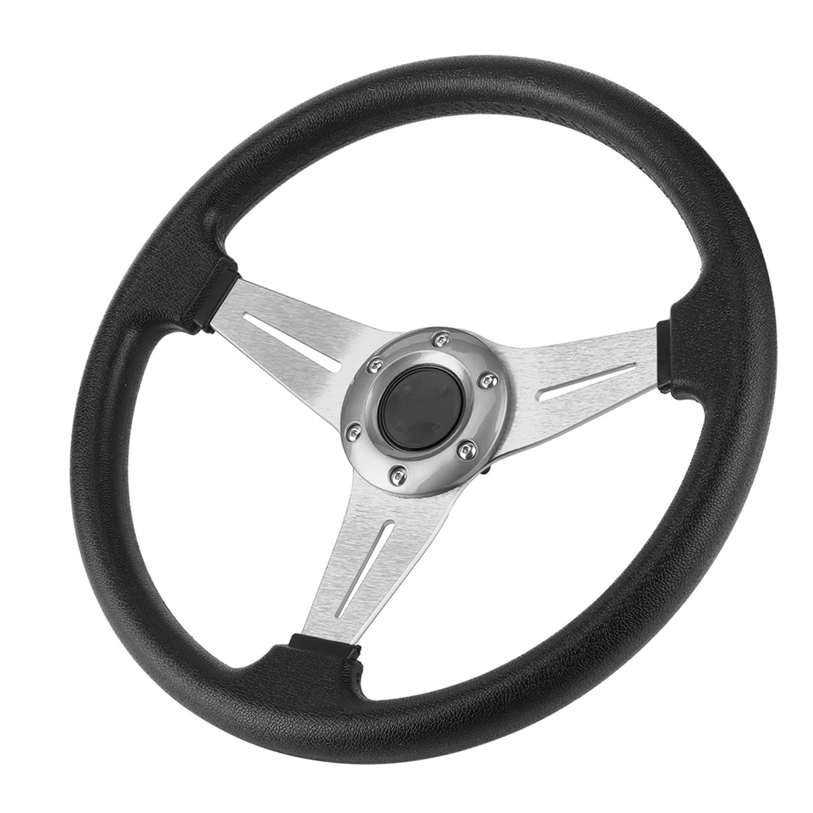 Volante di Ricambio per Auto da da 14" per Accessorio Universale, Volante Sportivo di Alta qualità per Appassionati di Auto, Lega di Alluminio + PU, Rosso/nero/argento (SILVER)