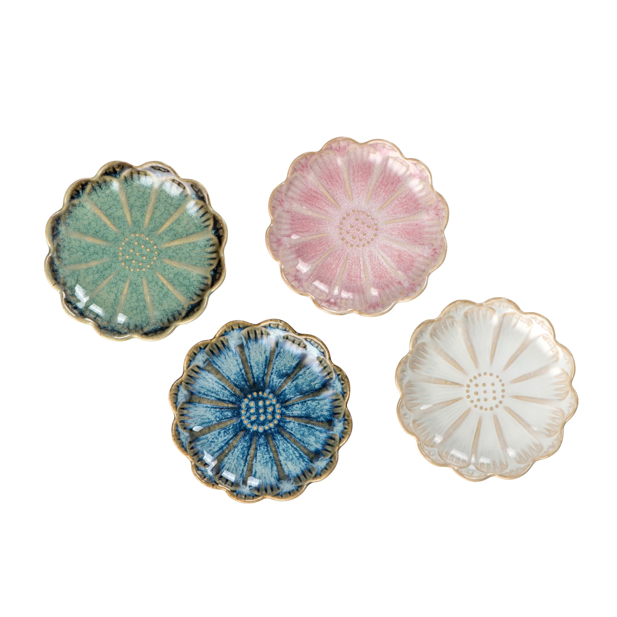 UNICASA Ceramic Sunflower Jewelry Dish Set of 4, Decorative Jewelry Trays Set, 4.5 inch Trinket Dish - for Necklace, Ring, Watch Keys, Bracelet,