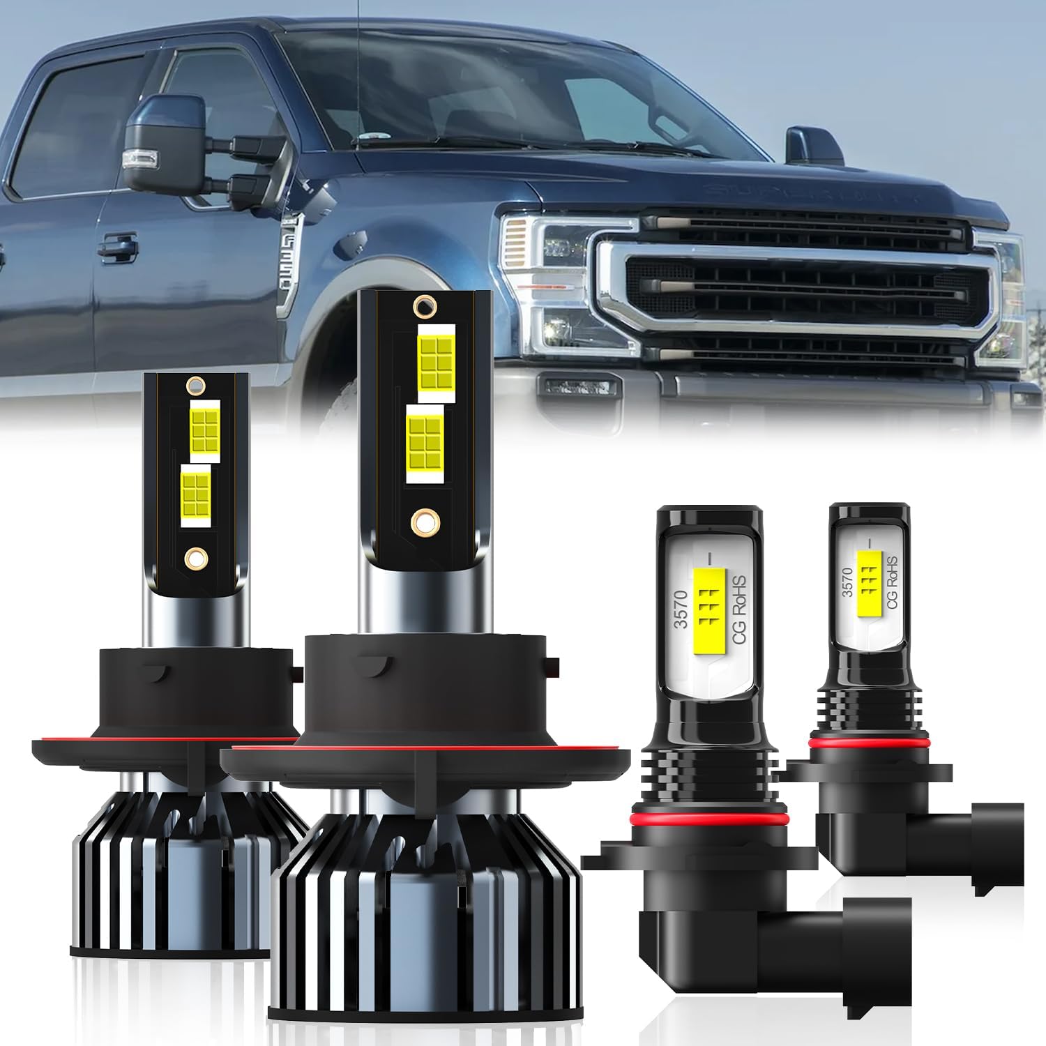 Fit For Ford F250/F350/450/550 Super Duty 2005-2022 Light Bulbs, 9008 High Low Beam + 9145 Fog Light Bulb, 4-Pack