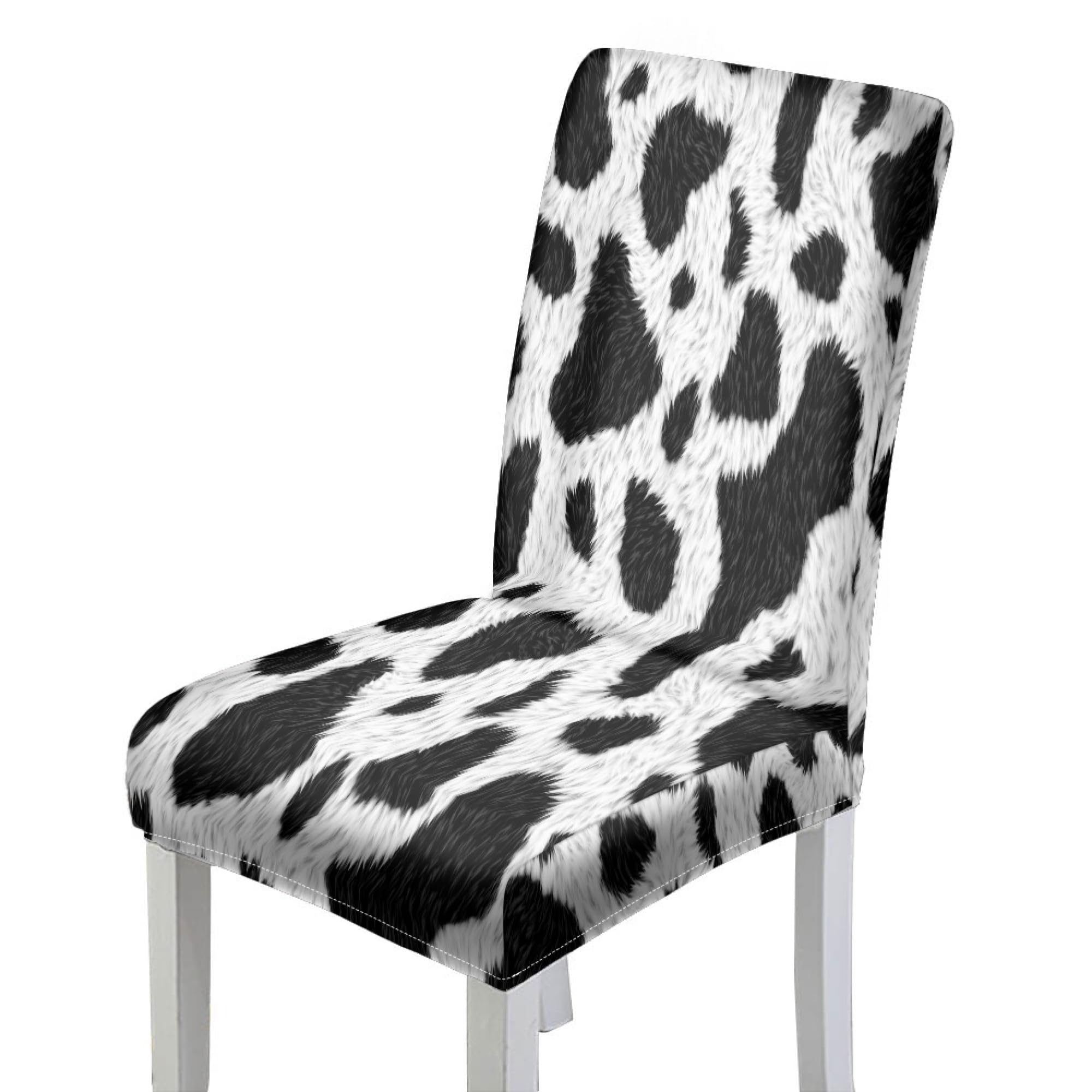 LIZIMI Cow Print Chair Covers Western Rustic Cow Print Black White Animal Fur Skin Stretch Parson Chair Slipcovers,Chair Seat Protector for Home