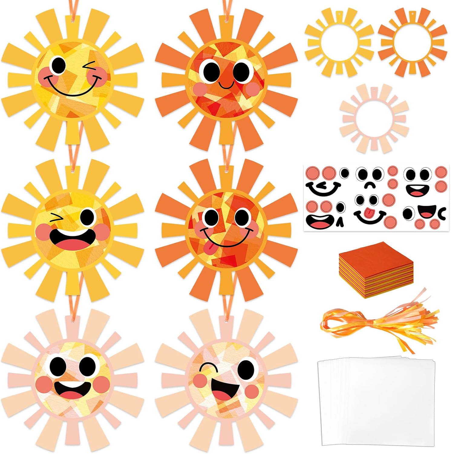 Qyeahkj 36 Set Summer Sun Suncatchers Crafts for Kids DIY Fall Sun Window Tissue Paper Craft Kit Hanging Decor for Autumn Classroom Home Activity Art Project Birthday Party Favor Gift