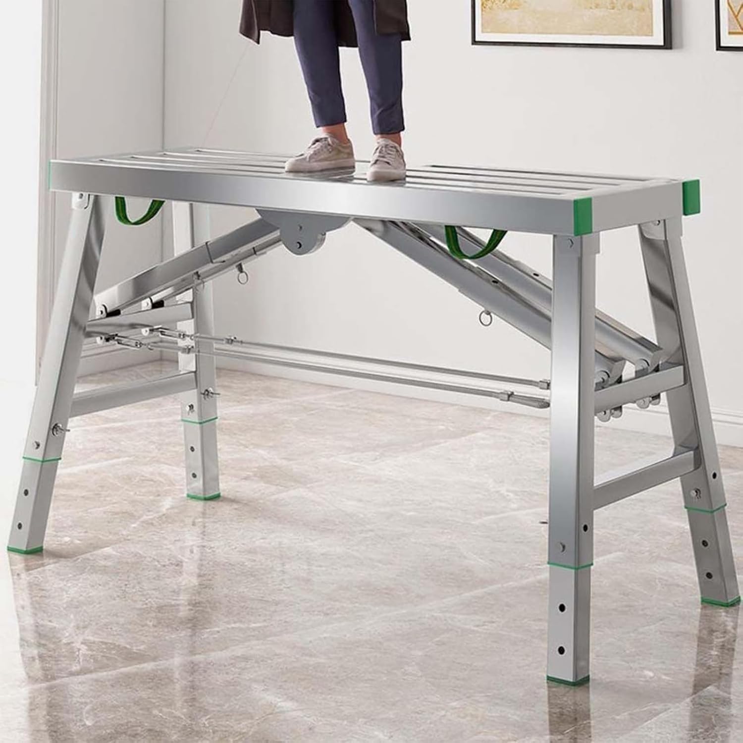 Folding Hop Up Scaffolding Platform Steel Step Ladder Stool Portable Heavy Work Platform for Home, Office, Workshop and Garage Maximum Load 400 KG