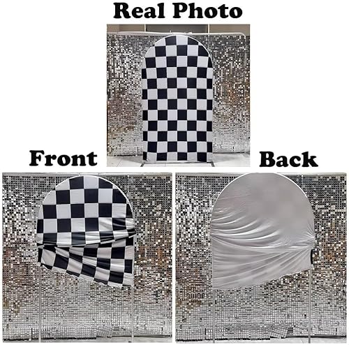 Miniatura 4 de Cubiertas de fondo de arco con textura de cuadros en blanco y negro, suministros elásticos para decoración de fiesta de cumpleaños, baby shower,