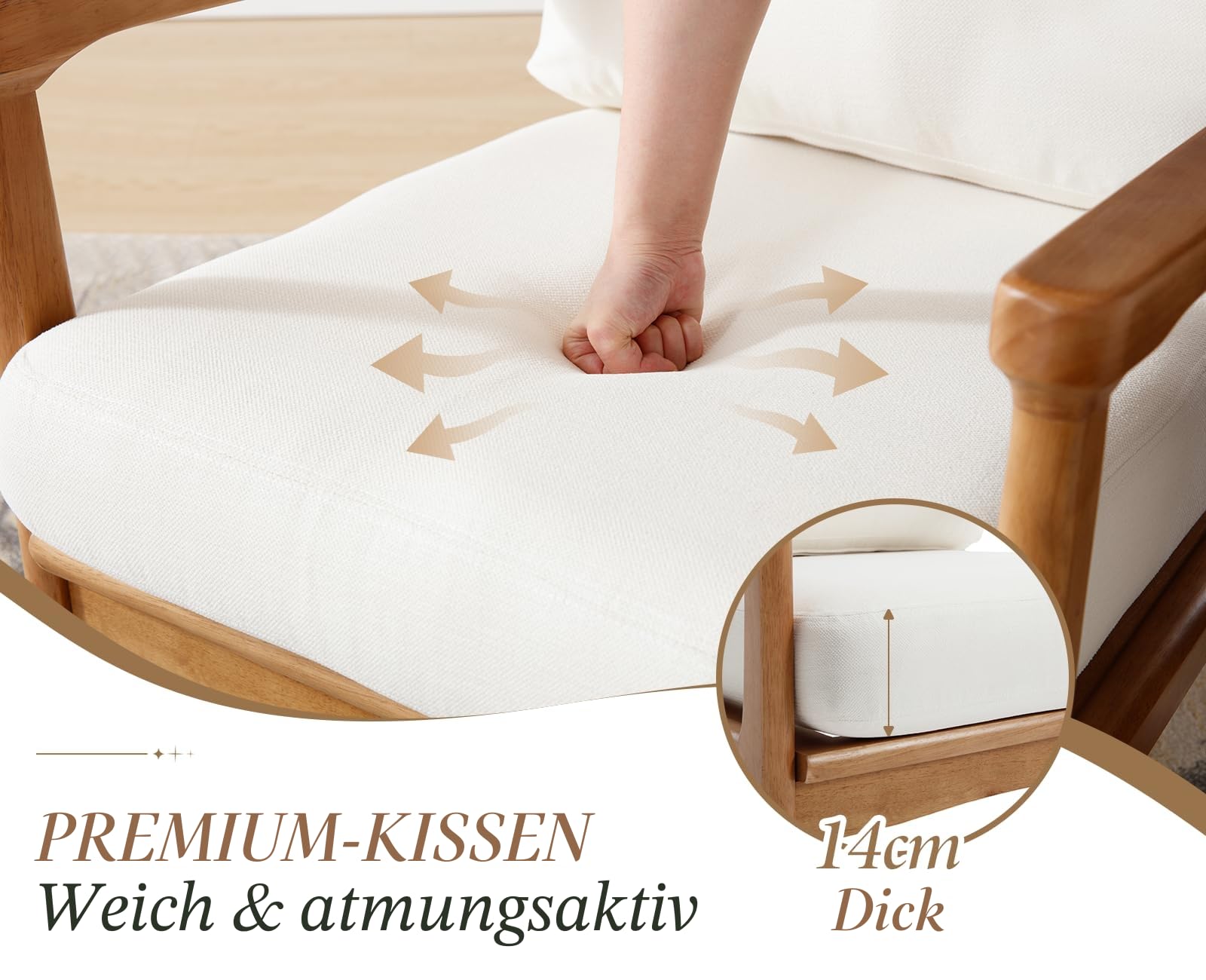 chairus Leinen Ohrensessel für Wohnzimmer Polsterstuhl Loungesessel Lehnsessel mit Massivholzrahmen Relaxsessel für Wohnzimmer (Beige)