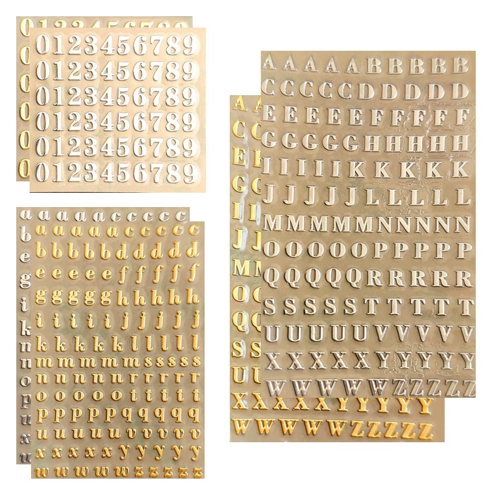 Yanwandefa Gold 6 Pcs Alphabet Letter Number Stickers Letter Stickers Self Adhesive Decorative Sticker For Kids Art Craft Diy Scrapbook Epoxy Resin Casting Decoration