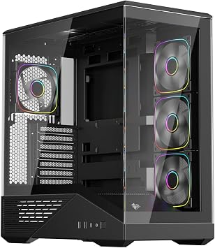 1STPLAYER GM7 ATX PC Case for Gaming, Mid Tower Computer Case with 4 Preinstalled ARGB PWM Fans, Tempered Glass, Black