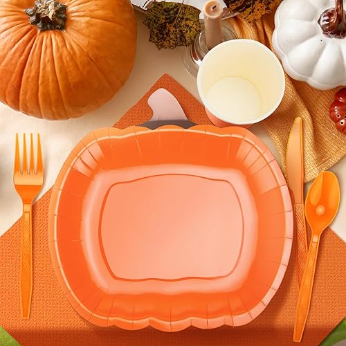 Miniatura 5 de Uiifan 300 platos y servilletas de papel de otoño de Acción de Gracias, suministros para fiestas, decoraciones de cosecha, juego de vajilla