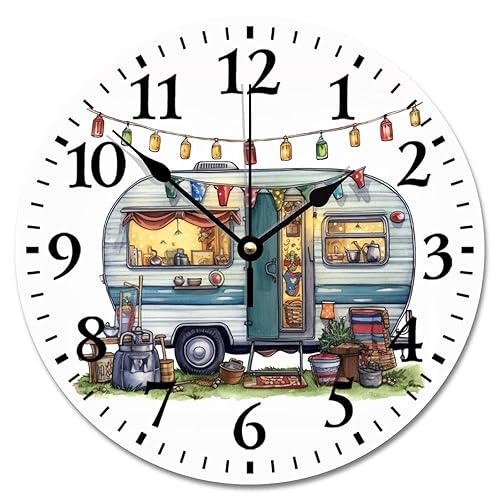 RV Vintage Wall Clock Fifth Wheel Camper Travel Trailer Wood