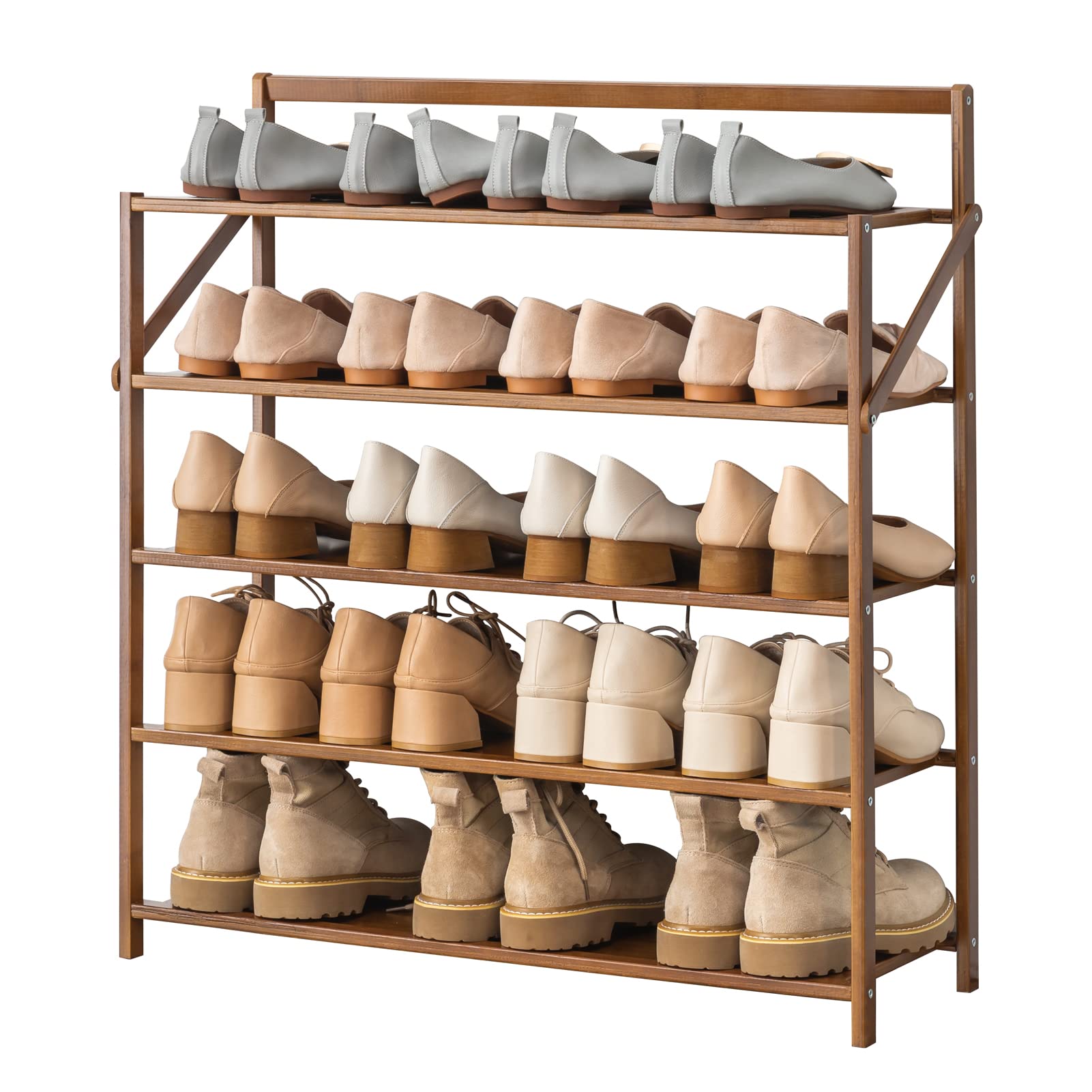 MSHGSKU 5-Tier Bamboo Shoe Rack nizer – Stylish Wooden Storage for Entryway Hallway Bedroom & Closet – Compact Shoe Shelves for Small Spaces Eco-Friendly Design Easy Assembly