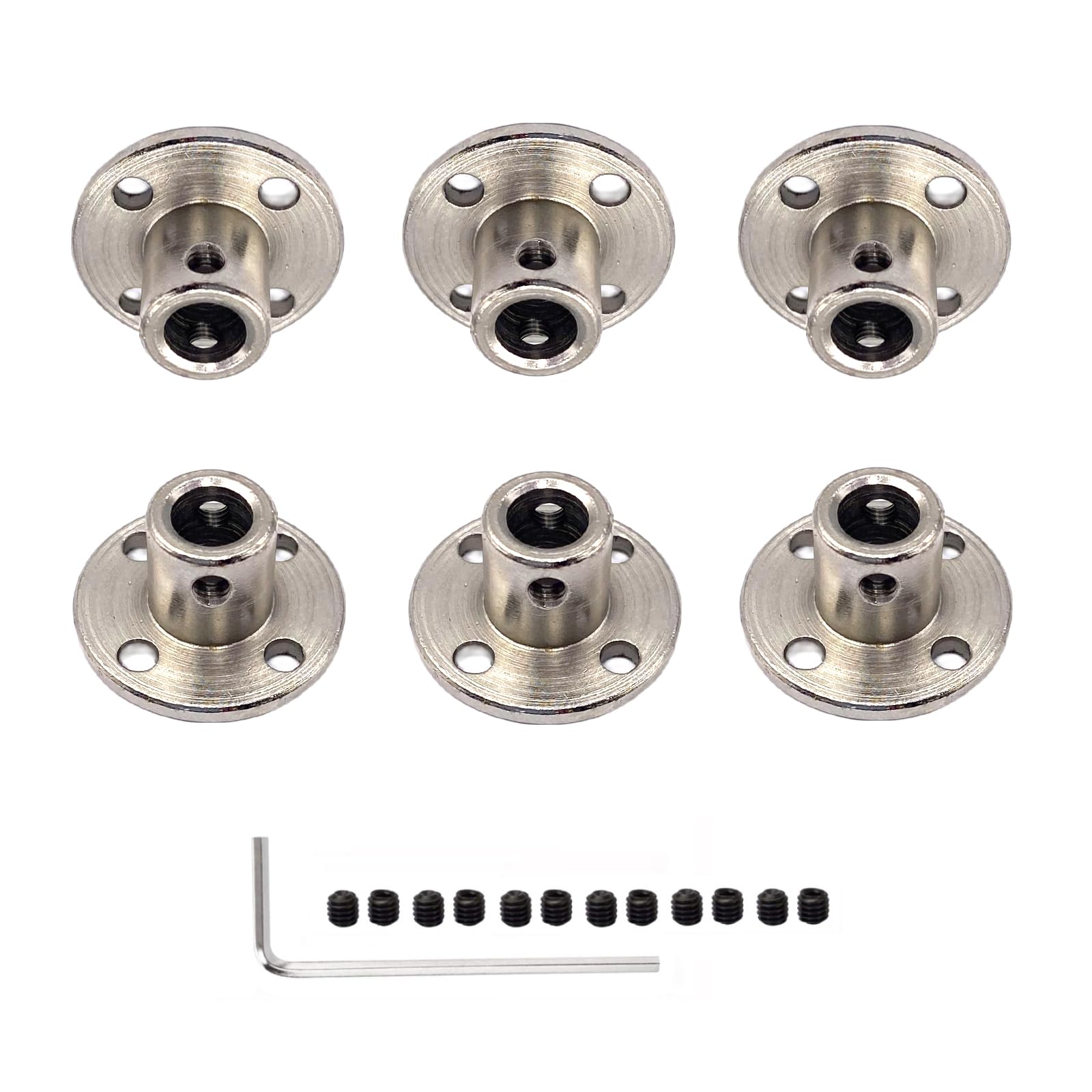 6 Pcs 6mm Motor Shaft Couplers,Metal Motor Guide Shaft Coupler Connectors with Allen Wrench and Locking Screws for Various DIY RC Model Motors Project