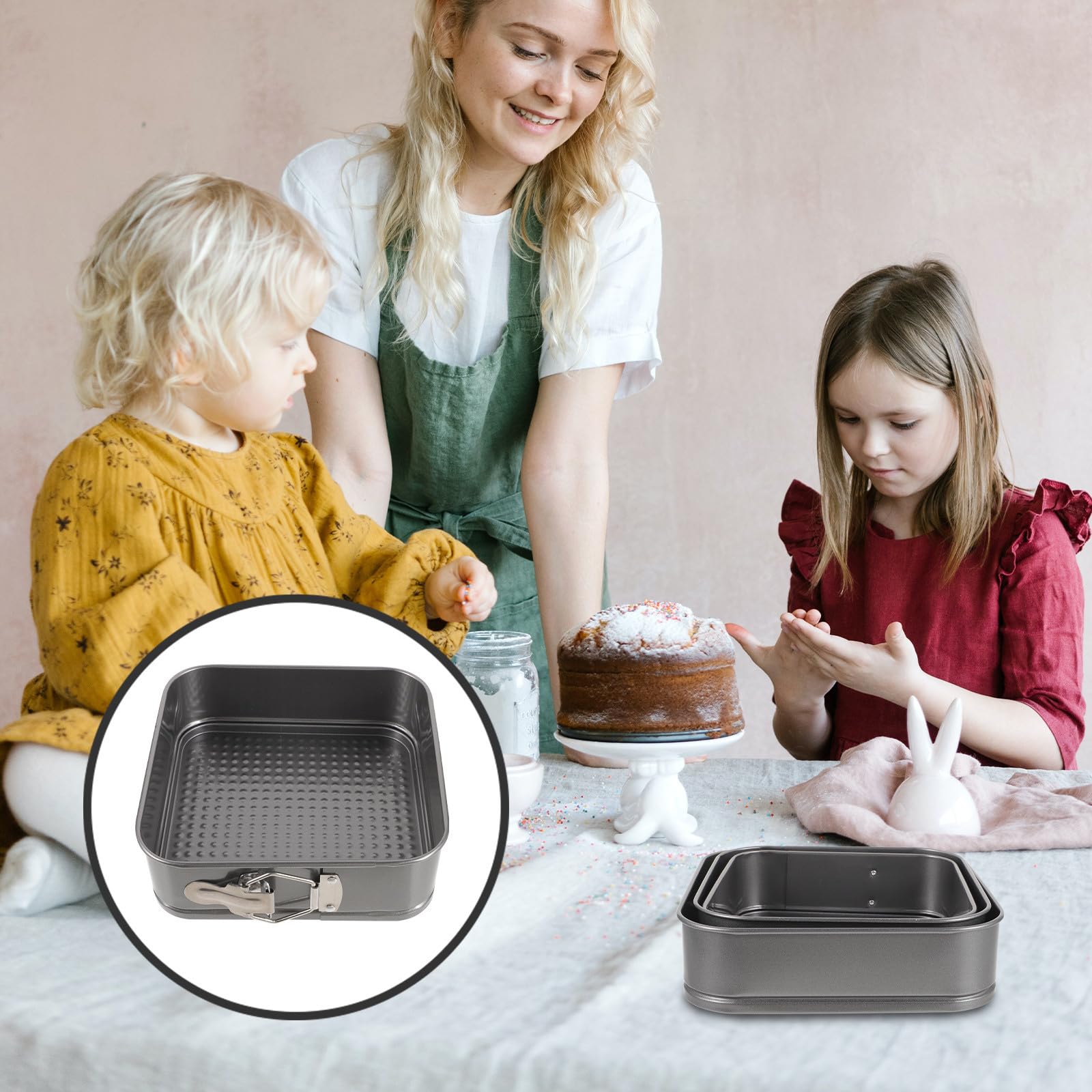 3 Piezas Molde Cuadrado para Tartas de Acero al Carbono Función de Horneado Rápido y Apto para Congelador, Adecuado para Fiestas y Uso en Casa