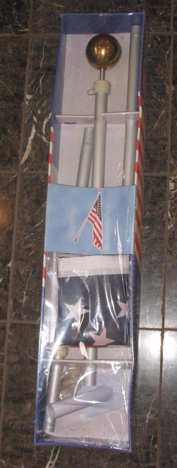 AES 6' Flag Pole Ball Top 6ft White Pole Kit Diameter 1.0" Diameter Steel Bracket