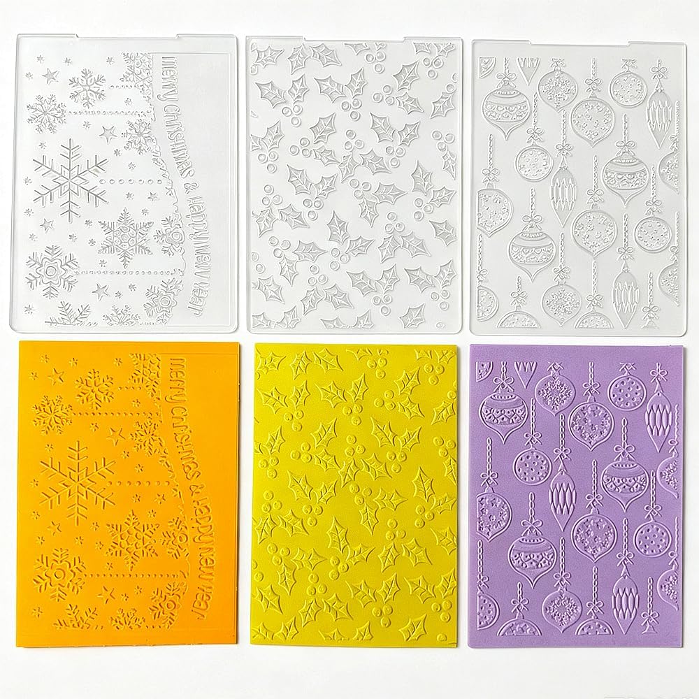 3 pcs Plastic Embossing Folder Template Christmas Element Leaf Bell Texture A6 Size for Card Making DIY Scrapbooking Paper Crafting Handmade Crafts Scrapbooking Arts Supplies Scrapbo