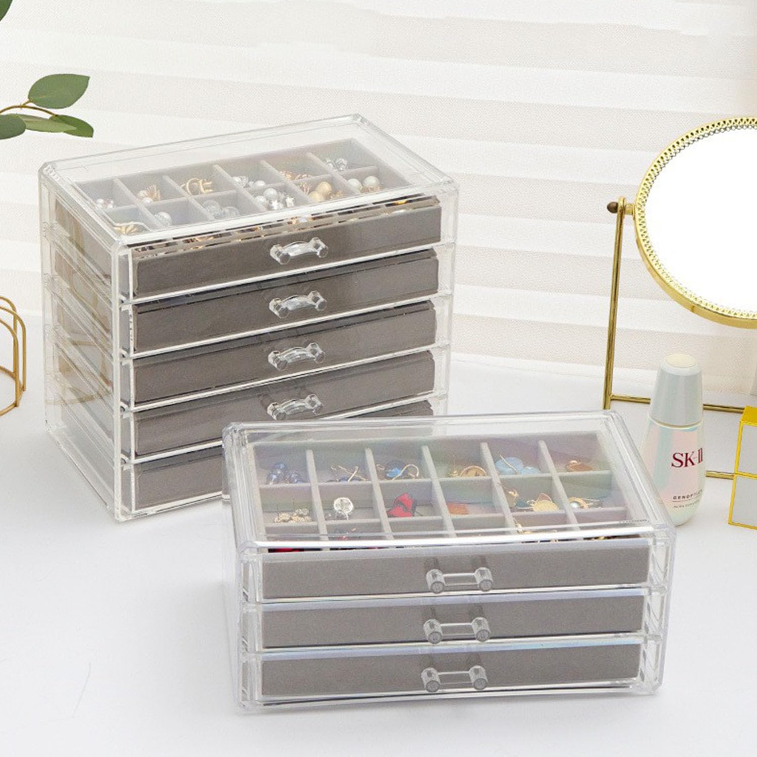 Boîte De Rangement Transparente À 5 Tiroirs Pour Boucles D'Oreilles, 79