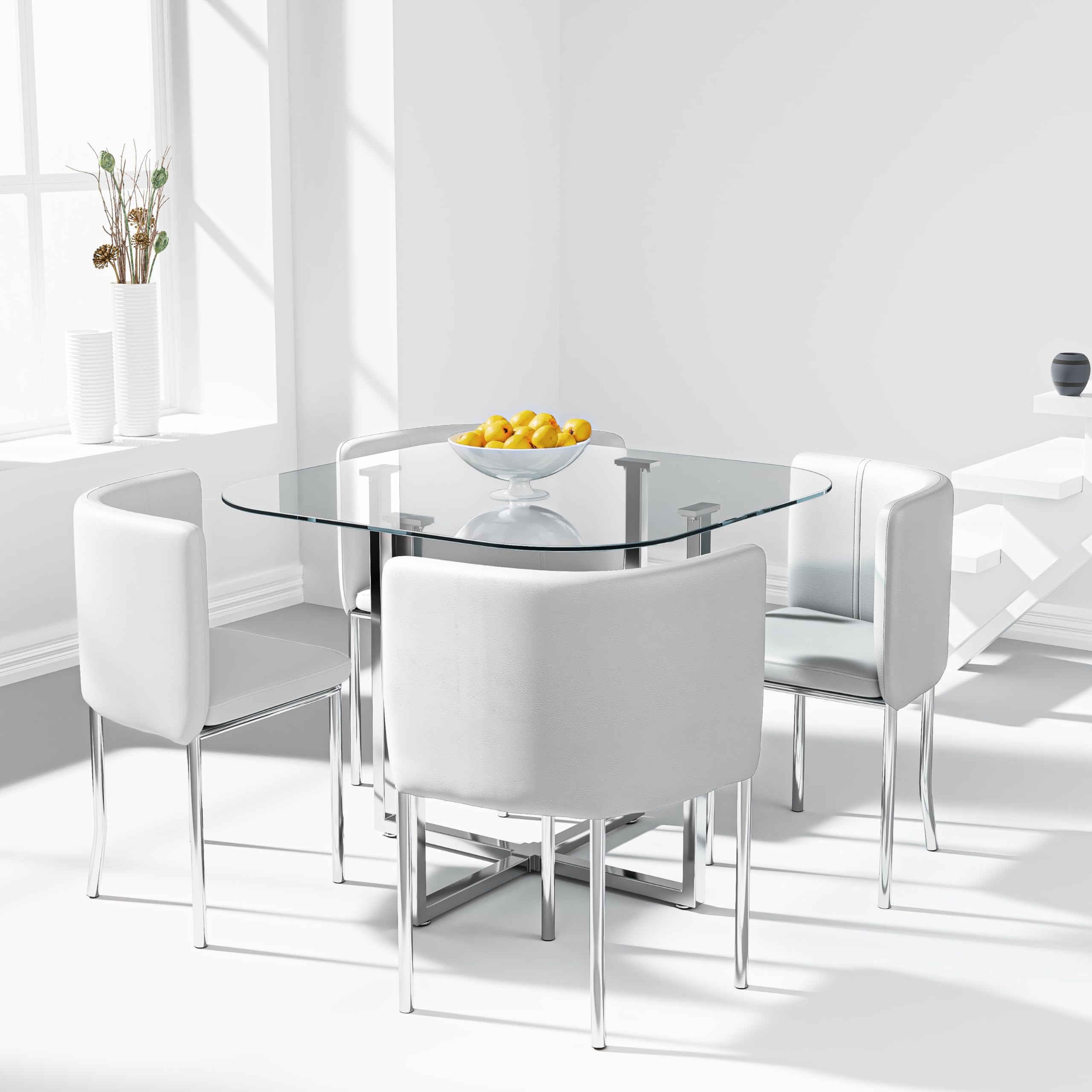 Buy GOLDFANRound Dining Table and Chairs Set 4 Modern Kitchen Home ...