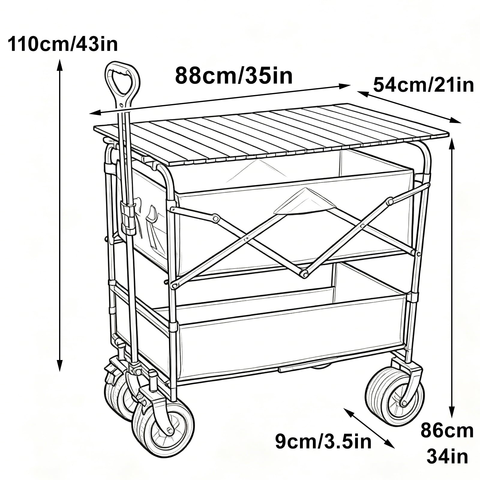 Carrello Pieghevole con Tavolo Rimovibile Carretto per Mercatini Campeggio | Carrello Pieghevole con Tavolo Rimovibile Carretto per Mercatini Campeggio Grande Capacità Carico(88x54x110cm/35x21x43in)