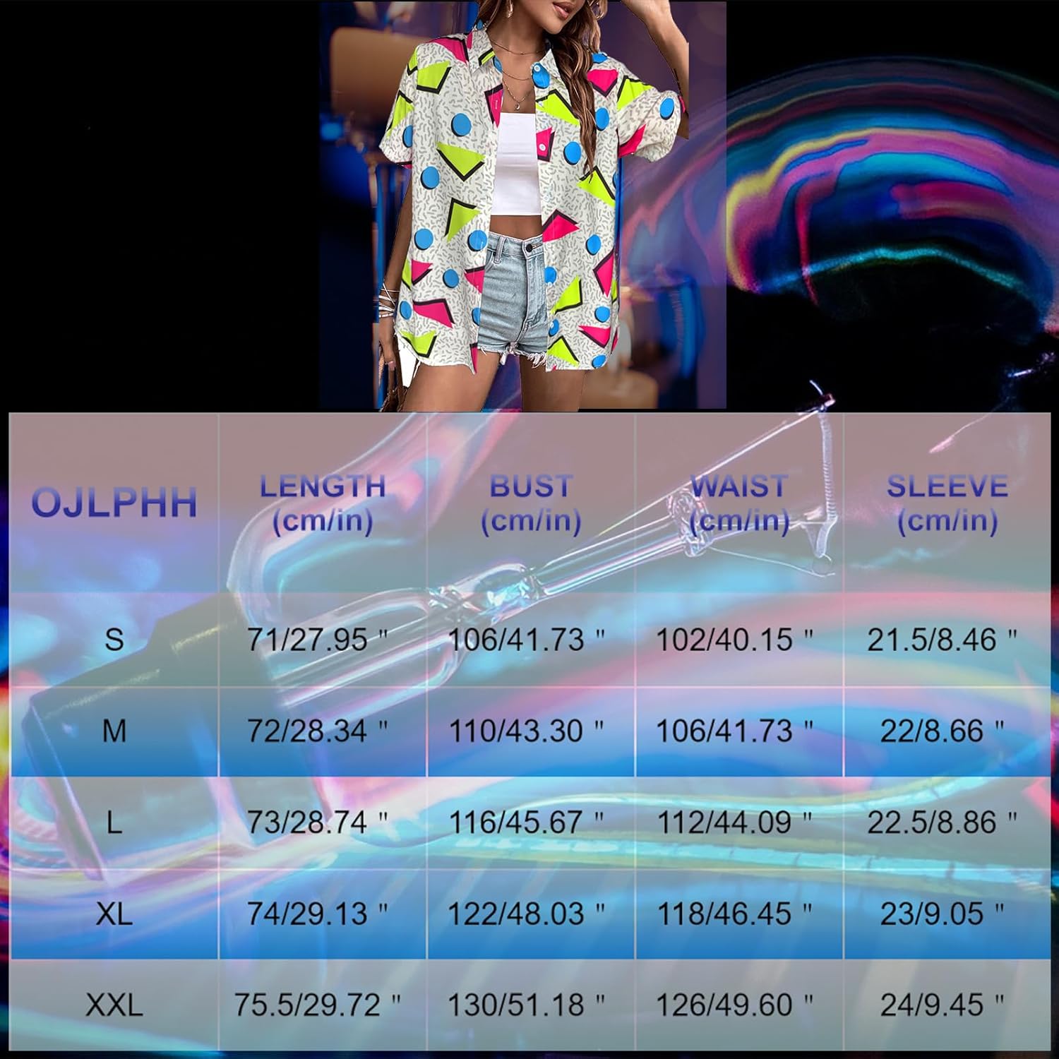 80s 90s Outfits Women Hawaiian Retro Birthday Party Button Down Shirts Disco Neon Short Sleeve Blouse Tops - Image 7