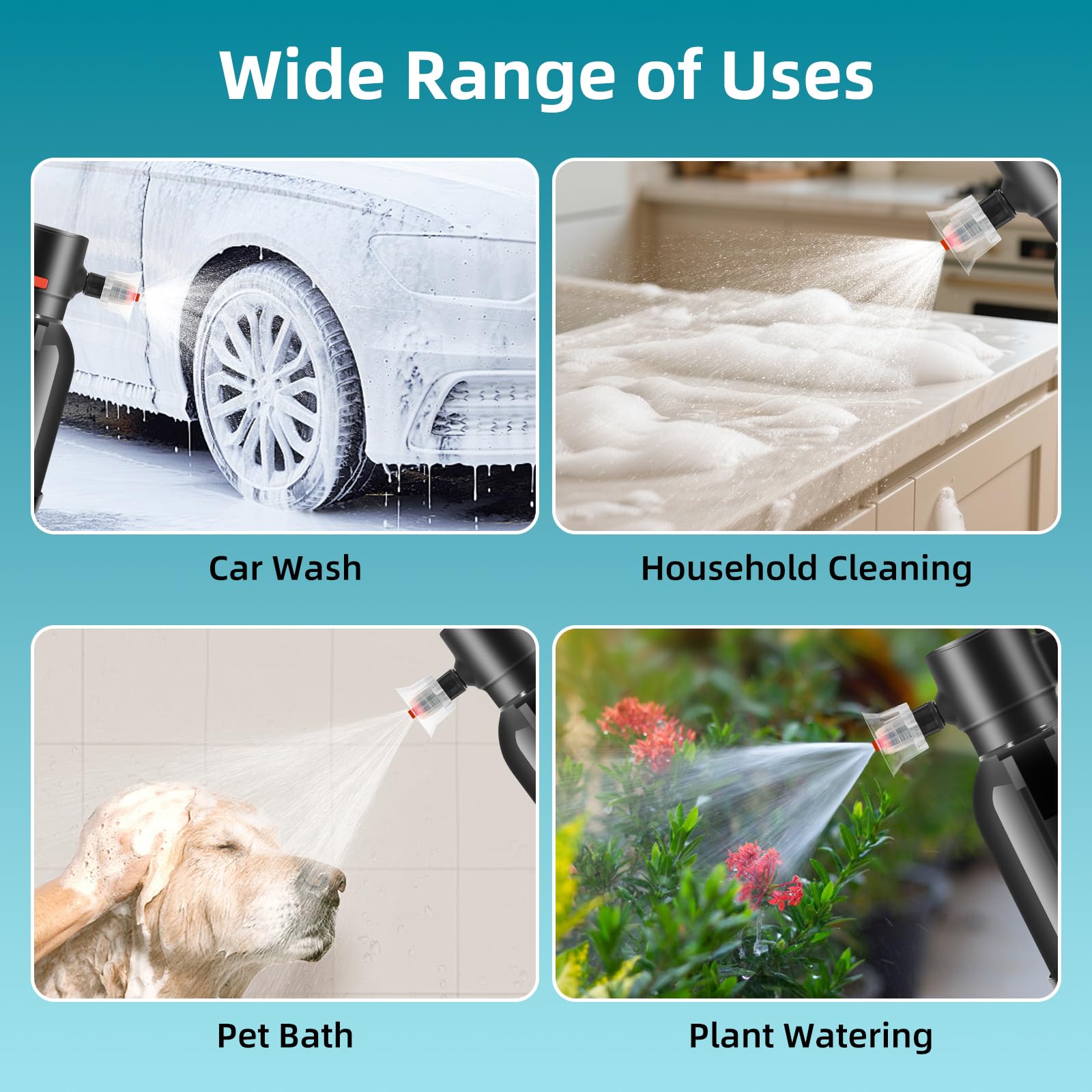 Pulvérisateur Électrique de Mousse 2L, Uten Pulvérisateur à Pression sans Fil Rechargeable pour Lavage Voiture, Jardin & Maison, Génération de Mousse Puissante