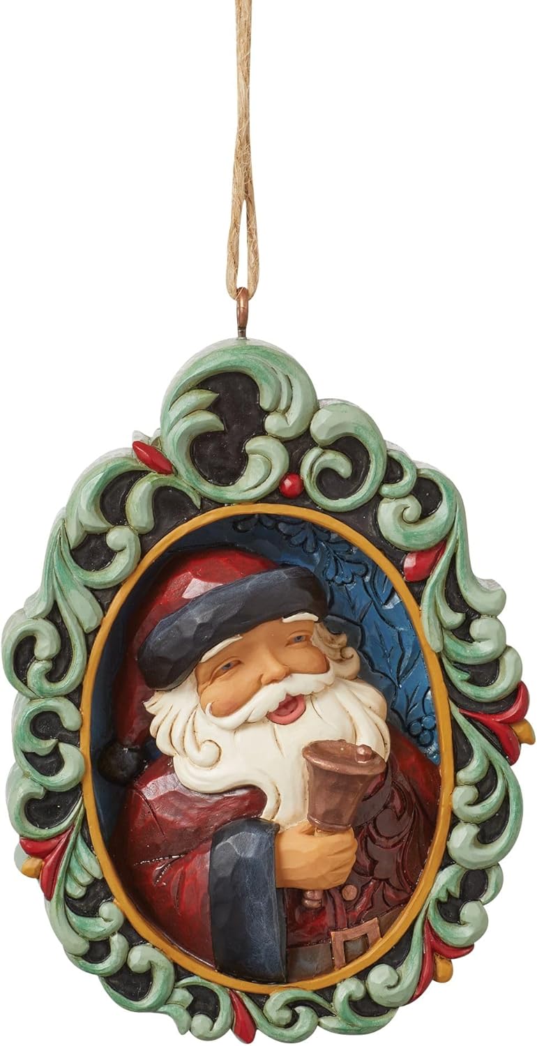 Enesco Jim Shore Heartwood Creek Holiday Manor Santa Holding Bell Hanging Ornament, 4.33 Inch, Multicolor