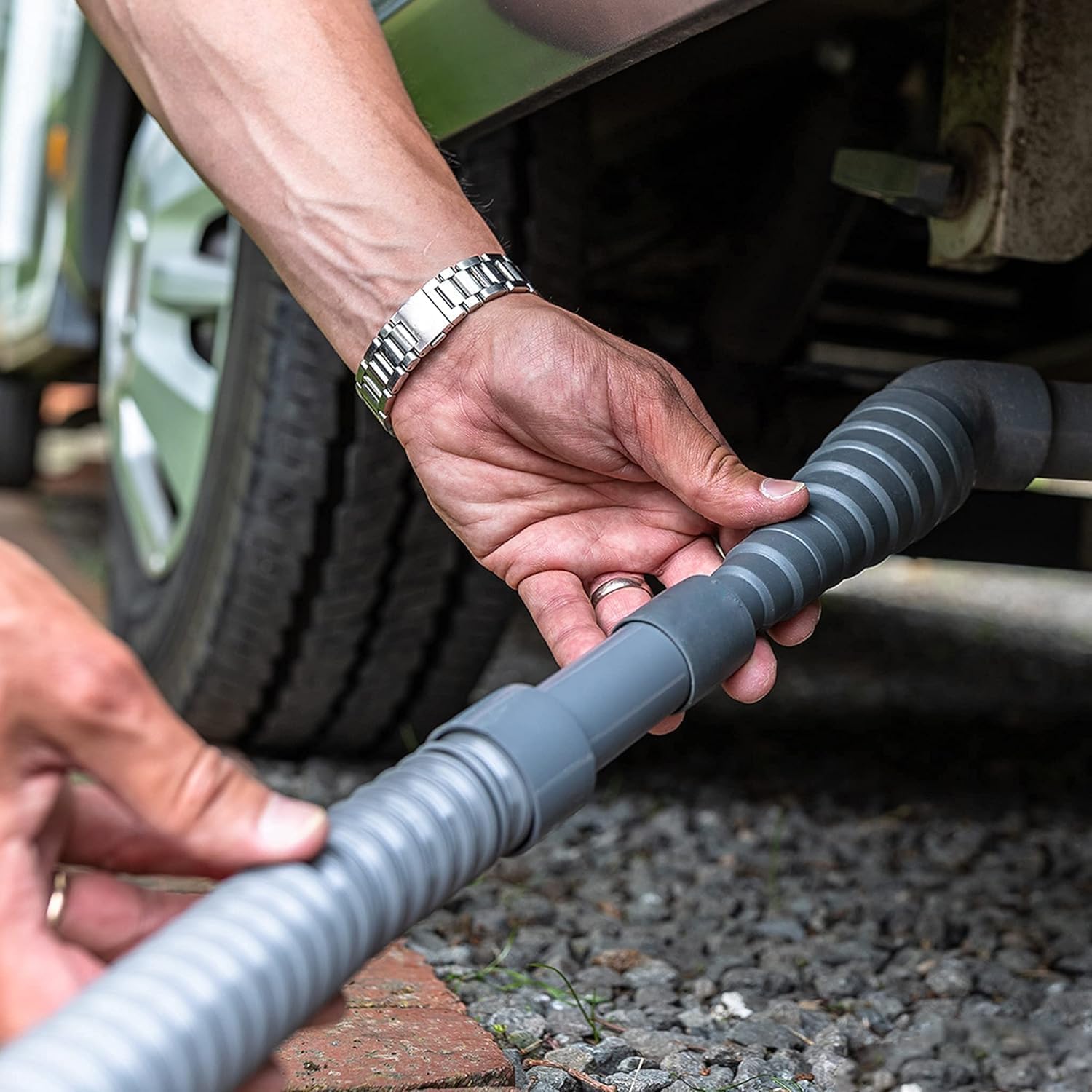 Kit de manguera plegable para aguas residuales de RV, tubo de residuos de caravana a prueba de fugas con adaptadores ajustables para autocaravanas, caravanas y remolques