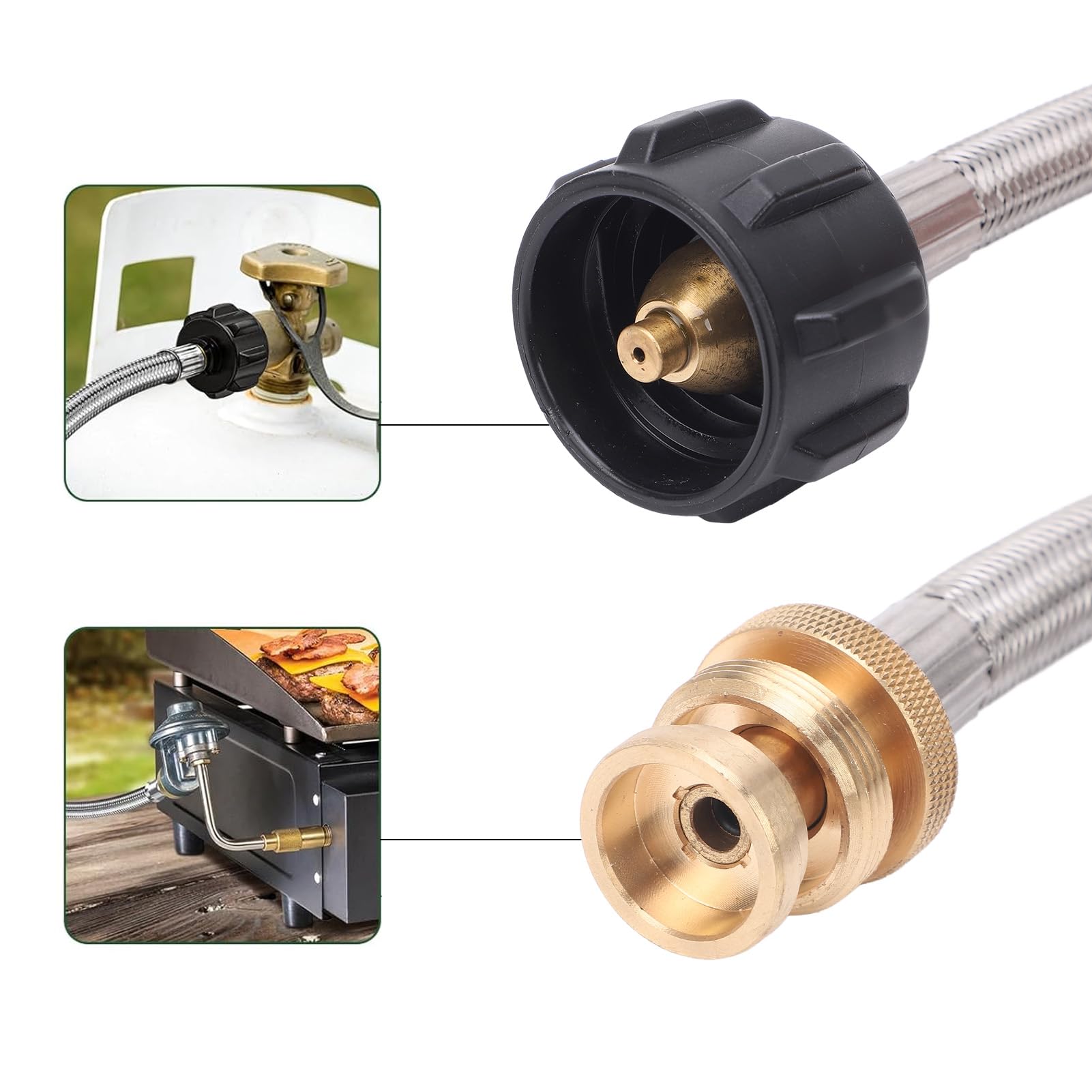 Manguera de Gas de 5 Pies Adaptador de Acero Inoxidable Extensión de la Manguera de Tubos de Gas para el Calentador de Amigo Q Griddles con Accesorios de Latón de Servicio Pesado