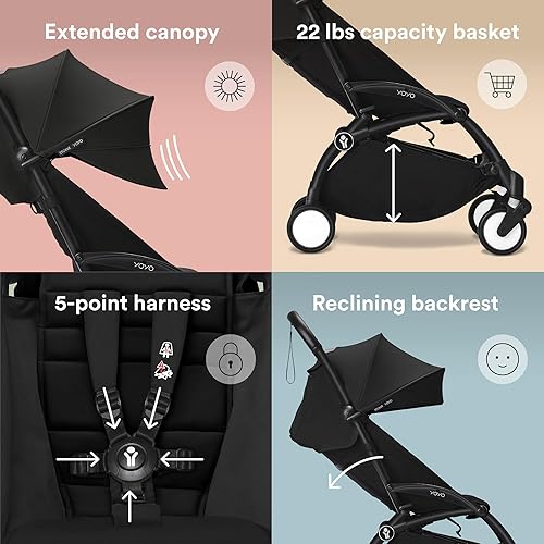 Miniatura 6 de Stokke YOYO3 - Cochecito a partir de 6 meses, incluye marco negro, cojín de asiento y toldo, se pliega y se pliega en un instante, ligero y