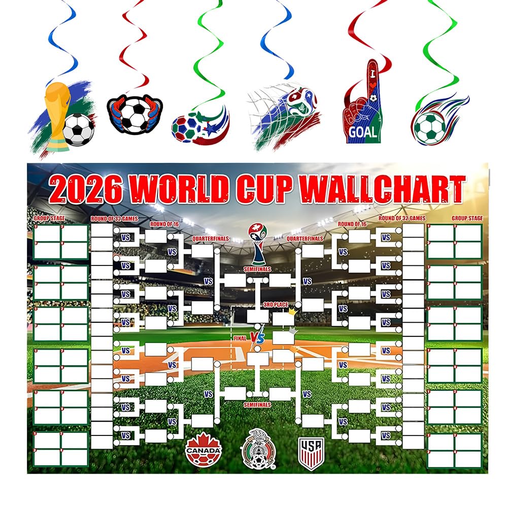 Yupdfgb Color World Cup Football 2026 180X110cm 48-Team Tournament Fixtures Folded Poster Handwritten Watercolour Pen World Cup Interactive Tournament Poster Bedroom Living Room Display Crazy Soccer Fan Great Gift